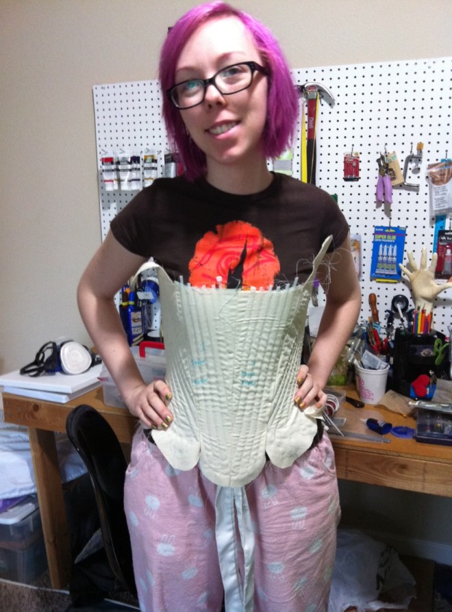 Trying out the pattern for the stays- I ended up needing to go a size down, so this is important to do!